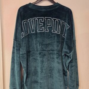 VS Love Pink Green Velour Crewneck Pullover Sz M